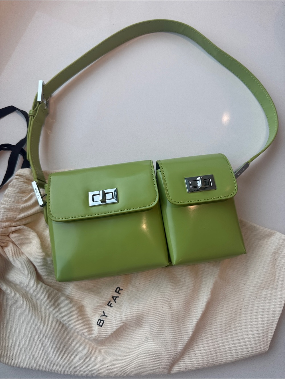 BY FAR Green Double Pouch Crossbody Belt Bag